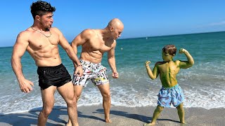 Little Hulk vs Bodybuilders on the Beach