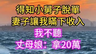 得知小舅子脫單，妻子讓我瞞下收入，我不聽，丈母娘：拿20萬。#為人處世 #生活經驗 #情感故事 #退休生活 #老年生活 #晚年生活 #子女养老