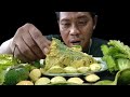 MUKBANG GULAI KUNING PEDAS KEPALA IKAN SENANGIN JUMBO+LALAPAN MENTAH