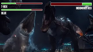 T-rex vs. Indominus Rex WITH HEALTHBARS | Final Battle | HD | Jurassic World