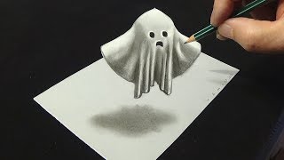 👻Drawing Levitating Ghost - 3D Trick Art with Charcoal - 3D Art Drawing - VamosART