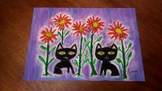 2020年1月15日クレヨンでクロネコを描きました。I drew a black cat with oil pastel.