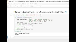 Day 140 : Convert a Decimal number to a Roman numeral using Python