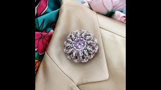 Круглая пудровая брошь из бусин. Crystal round brooch pin. Lilac pin brooch ❤️❤️❤️💜💜💜💙💙💙💚💚💚