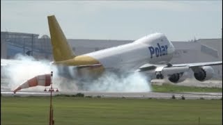 ウインドシアー１５ノット 重量物運搬か？強烈爆煙タッチダウン Polar B747 Rwy16R 成田空港nrthhh