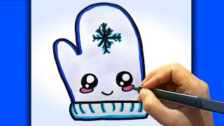 how to draw super cute Winter gloves,easy draw,draw super cute
