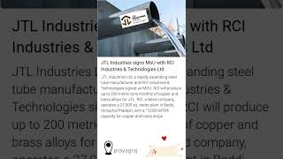 JTL industries signs MoU with RCI industries \u0026 technologies LTD #stockmarket #industrialindia#stocks