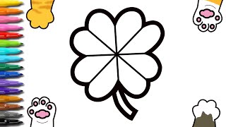 How to draw a four-leaf clover for children| drawing a clover for kids | easy clover drawing