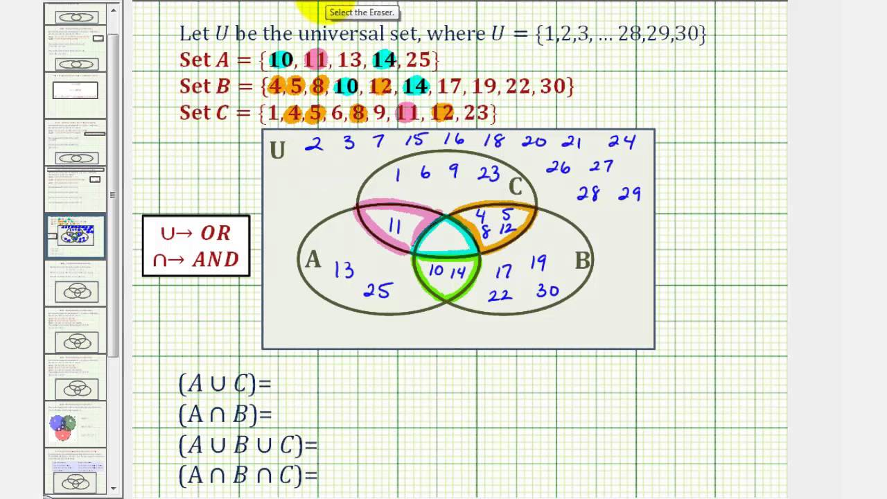 Ex: Find Intersections And Unions Of Three Sets Using A Venn Diagram ...