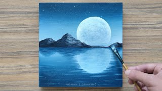 How To Draw Water Reflection / Moonlight Night Acrylic Painting For Beginners