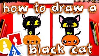 How To Draw A Black Cat And Pumpkin For Halloween