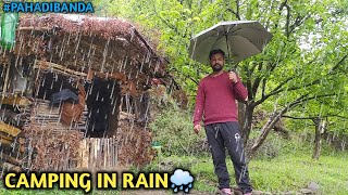 Camping In Heavy Rain🌧️ • Camping In Wood Shelter • Asmr || Pahadi Banda