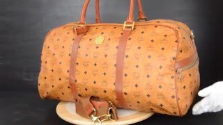 ilovekawaii C01830 - MCM Cognac Visetos PVC / Brown Leather Travel Bag With Strap