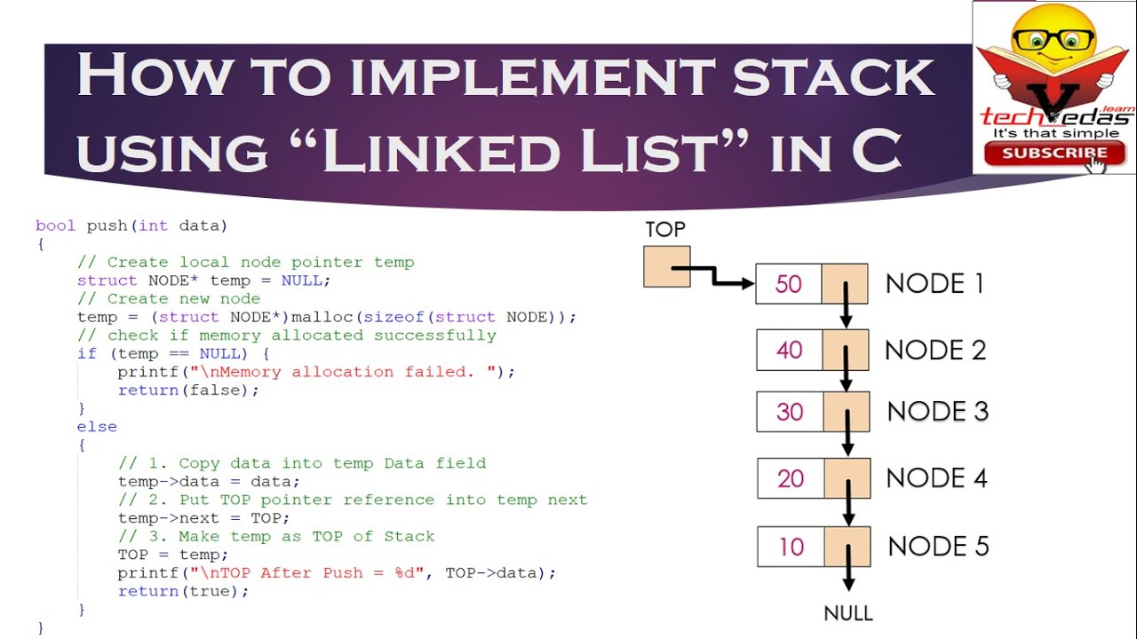 How To Implement Stack Using Linked List In C | Stack Implementation ...