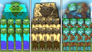 ZOMBIE ARMY vs HUSK ARMY vs DROWNED ARMY in Minecraft Mob Battle