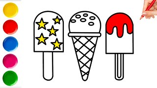 How to draw ice cream easy for kids / Drawing and coloring different ice cream shapes / Step by step