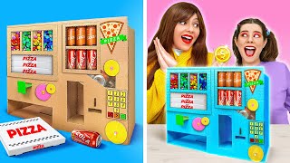 DIY VENDING MACHINE out of CARDBOARD || Must Try Parenting Hacks & Crafts by 123GO! CHALLENGE