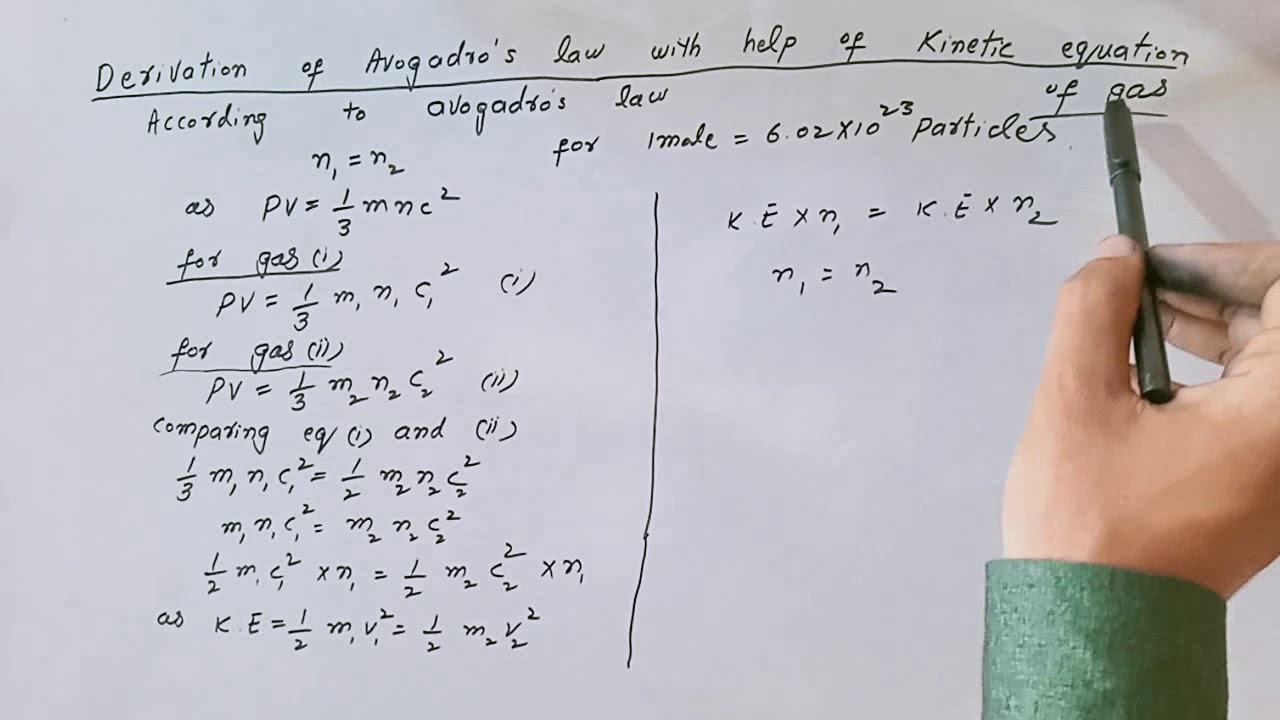 Derivation Of Avogadros Law From Kinetic Equation Of Gas - YouTube