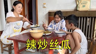 又到吃丝瓜的季节，辣炒丝瓜搭配丝瓜蛋汤吃，太美味了【农家的小勇】