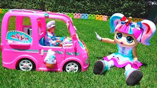 Vlad and Niki ride on Barbie Car to camping