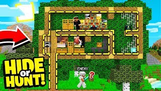 we made a SECRET Minecraft TREE HOUSE base! - Hide Or Hunt #1