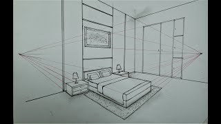 How To Draw a Simple Bedroom in Two Point Perspective