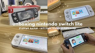 🥨 nintendo switch lite unboxing 2024 — setup, animal crossing, giving makeover,