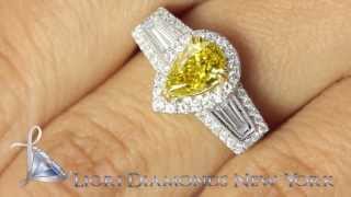 FD-557 - 1.84 Carat Fancy Yellow Pear Shape Diamond Engagement Ring 14k Vintage Style