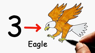 3 Number into Flying Eagle | How to Draw an Eagle Step by Step Easy