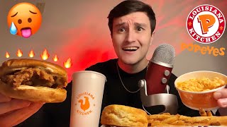 ASMR | Eating SPICY Carolina REAPER Pepper Chicken Sandwich 🌶️🍗 (Popeyes Mukbang)