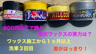 ８００円以下で購入した格安のワックスの実力は？　施工から１ヵ月過ぎ　洗車３回目　効果に差がハッキリ！