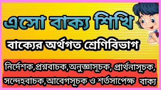 এসো বাক্য শিখি।।বাক্যের অর্থগত শ্রেণিবিভাগ।।aso bakyo sikhi।।bakyer orthogoto srenibibhag।।ব্যাকরণ।।