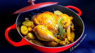 POLLO ASADO con patatas en COCOTTE 🍗