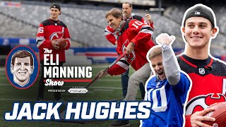 Jack Hughes Drills 50-yard Field Goal with Hockey Puck 👀  | The Eli Manning Show