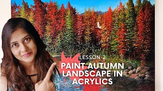 Autumn Painting Tutorial for Beginners | Autumn trees landscape acrylic