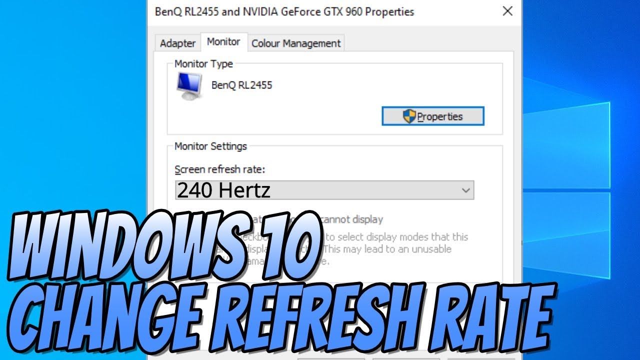 How To Change The Refresh Rate Of Your Monitor In Windows 10 Tutorial - YouTube