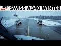 Piloting SWISS Airbus A340 in Winter + De-Icing | Cockpit Views