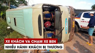 Nhiều hành khách bị thương, hoảng loạn vì xe khách va chạm xe ben, lật ngang