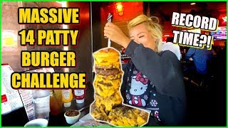 MASSIVE 14 PATTY BURGER EATING CHALLENGE In RECORD TIME Cold Beers And Cheeseburgers RainaisCrazy