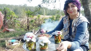 New rural life in Gilan - Making pickled olives in the nature of Gilan, Iran