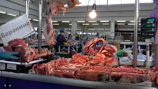 Russia. The city of Ryazan. Central market. Mini-review of the meat pavilion.