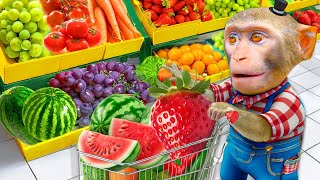 Monkey Buy Fruit and M\u0026M Candy at the Supermarket | Miko Monkey Animal