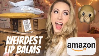 I Spent $100 on WEIRD AMAZON Lip Balms! HUGE UNBOXING!