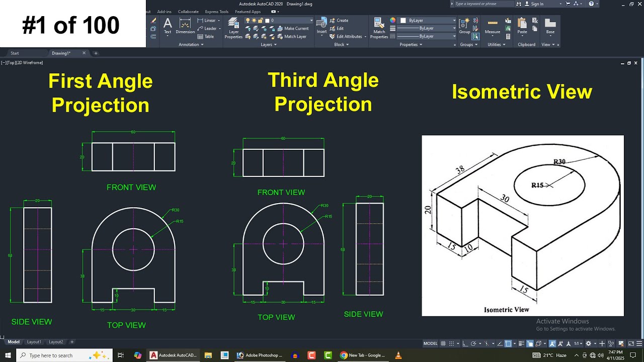 Isometric View Into First Angle Projection Third Angle Projection In