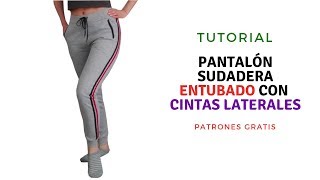 DIY Cómo hacer un pantalón sudadera entubado con cintas laterales corte y confección