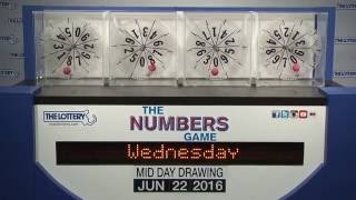 Midday Numbers Game Drawing: Wednesday, June 22, 2016