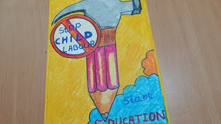 Child labour drawing | Stop child labour start Education poster drawing with oil pastel step by step