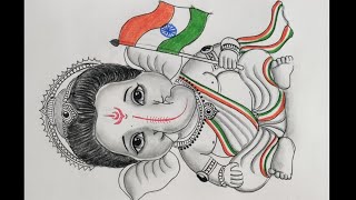 Republic day special Drawing  Ganesha holding Indian flag and celebrating republic day