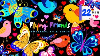 Flying Friends: Butterflies \u0026 Birds Sensory Bash 🦋🐦Bright Valentines Day Party for Brain Development