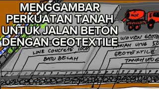 Menggambar perkuatan tanah untuk proyek jalan beton rigidpavement dengan geotextile||jalan tol